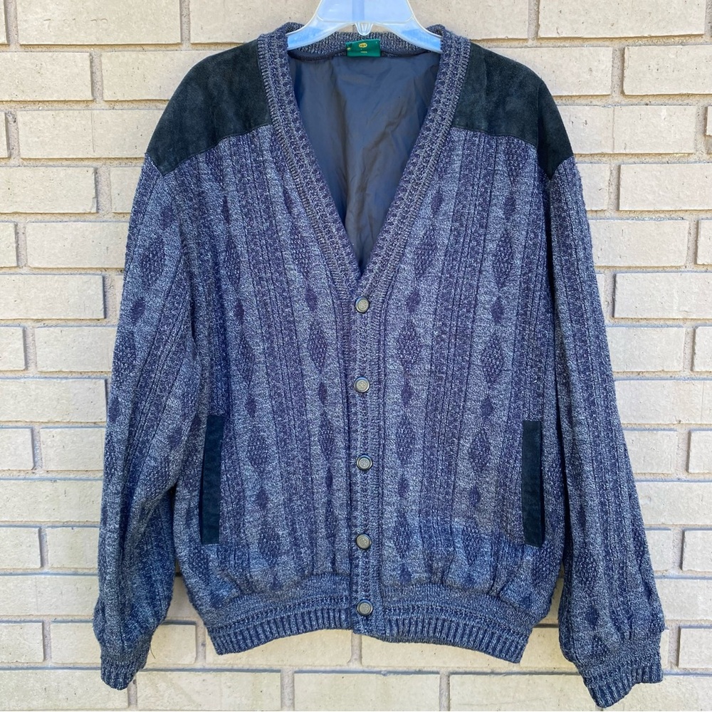 Vintage Canda Wool Blend Suede Accent Cardigan Sweater Oversized Men’s Large